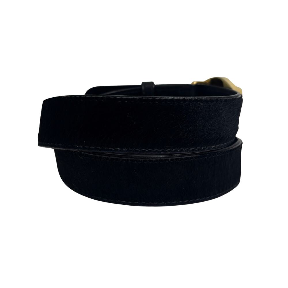 Gianni Versace Vintage Gold Tone Medusa Black Fur Calfskin Leather Belt Size 28 - Picture 6 of 13